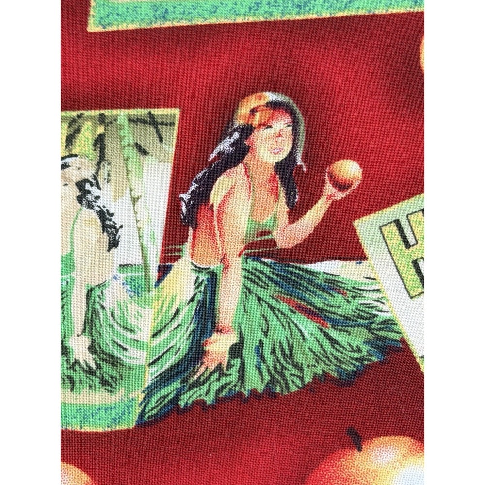 Hawaiian Hula Girls Apple Fabric Red Tropical Tiki  42" Lauren Lee 2 Yards